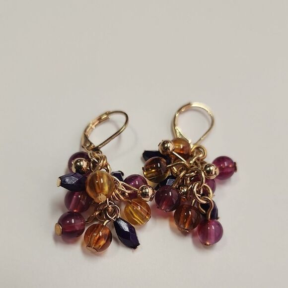 Erica Lyons Gold and Purple Beaded Earrings - Picture 1 of 3